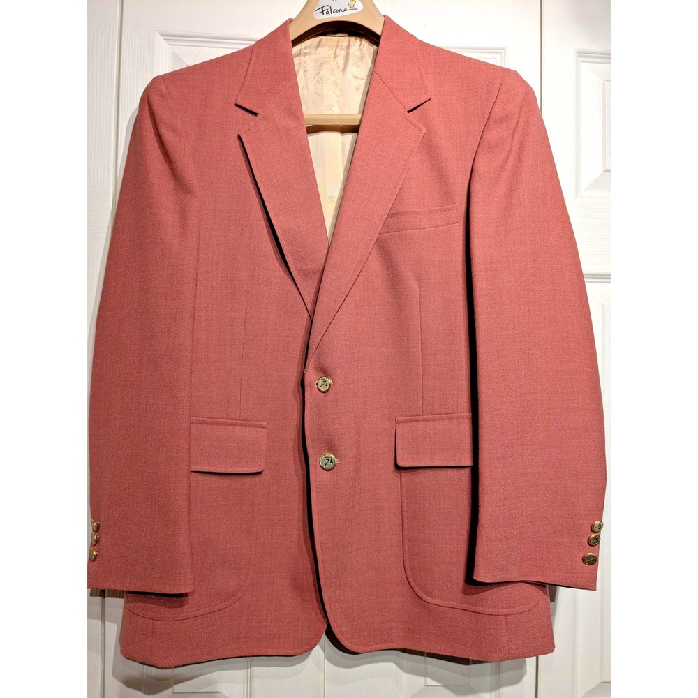 Vtg Arnie Men 42 Coral 2 Button Sport Coat Golf Umbrella Logo Arnold Palmer Wool